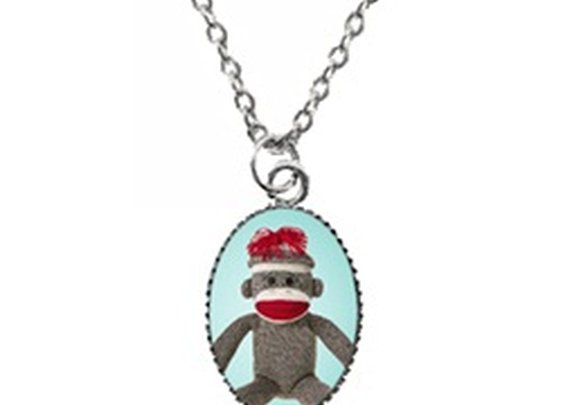 Lavishy Sock Monkey Pendant Rhodium Plated Necklace