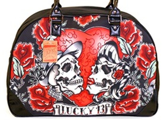 Lucky 13 Los Amantes Day of the Dead Tattoo Skeleton Large Purse