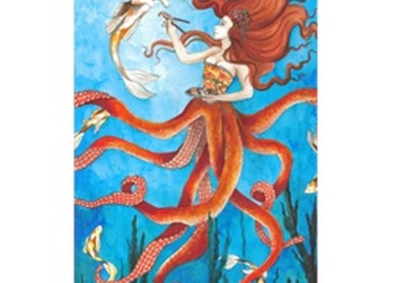 Best Friends by Rachel Walker Mermaid Cat Half Woman Half Octopus Art Print