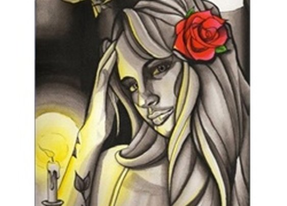 Her Night by Chris Allen Tattooed Woman with Candle Canvas Art Print