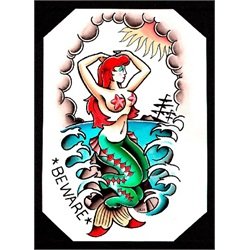 Beware by Joe Kowalski Mermaid Tattoo Design Canvas Fine Art Print