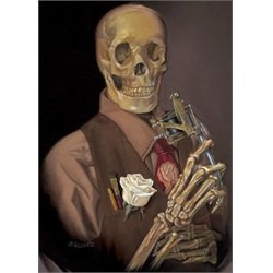 Old Timey by Anthony Velasquez Skeleton w Tattoo Gun Canvas Art Print