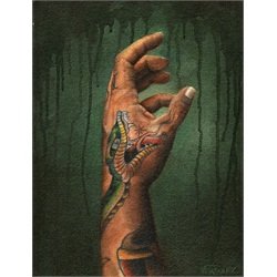 Reaching by Anthony Velasquez Snake on Hand Tattoo Canvas Art Print