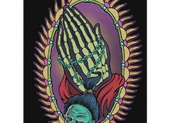 Praying for Evil by Allan Graves Skeleton Hands w Rosary Tattoo Canvas Art Print