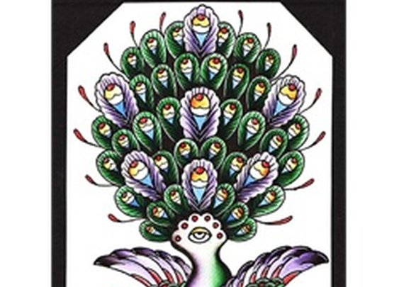 Joes Peacock by Joe Kowalski Bird Tattoo Artwork Canvas Fine Art Print