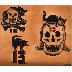 Black Cat Fish by HEK Gothic Thirteen Skull Tattoo Canvas Art Print