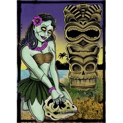 Tiki by Allan Graves Sexy Zombie Island Hula Dancer Tattoo Canvas Fine Art Print