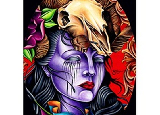 Muerte by Jeff Saunders Crying Woman Ram Skull Tattoo Canvas Art Print