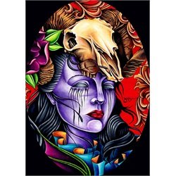 Muerte by Jeff Saunders Crying Woman Ram Skull Tattoo Canvas Art Print