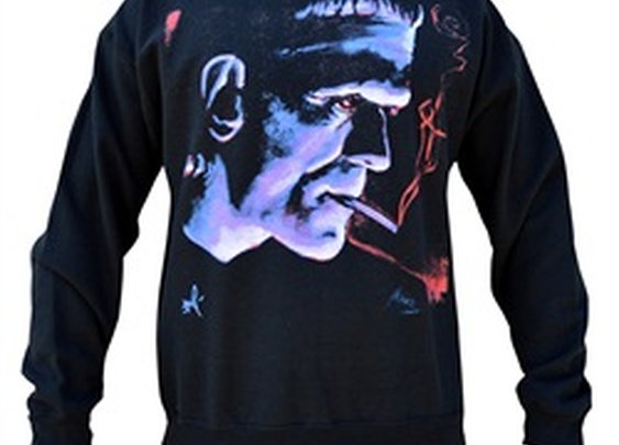 Mens Franky by Mike Bell Smoking Frankenstein Monster Black Sweatshirt