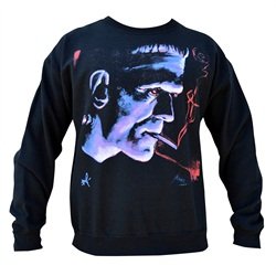 Mens Franky by Mike Bell Smoking Frankenstein Monster Black Sweatshirt