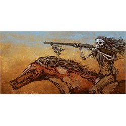 On The Warpath by David Lozeau Skeleton Indian Canvas Art Giclee Print