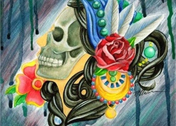 Gypsy Rose Michael Madison Skull Watercolor Tattoo Canvas Art Print