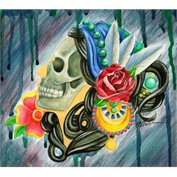 Gypsy Rose Michael Madison Skull Watercolor Tattoo Canvas Art Print
