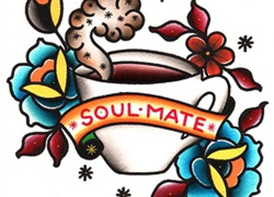 Soul Mate HEK Coffee Espresso Old School Tattoo Flash Canvas Art Print