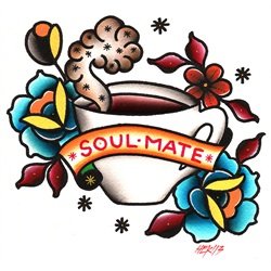 Soul Mate HEK Coffee Espresso Old School Tattoo Flash Canvas Art Print