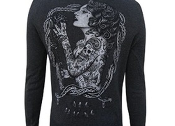 Juniors Tattooed Eve by Jarad Bryant V-Neck Art Black Cardigan Sweater