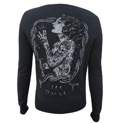 Juniors Tattooed Eve by Jarad Bryant V-Neck Art Black Cardigan Sweater
