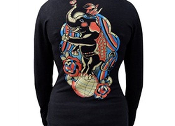 Juniors Nellie by Adi Tattoo Elephant Black Long Sleeve V-Neck Sweater