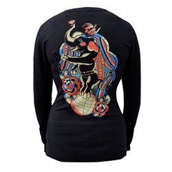Juniors Nellie by Adi Tattoo Elephant Black Long Sleeve V-Neck Sweater