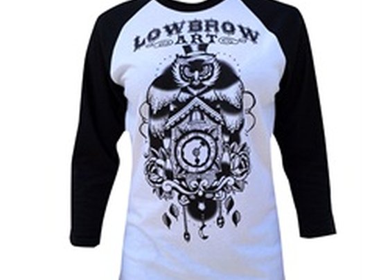 Womens Owl Clock by Adi Lowbrow Art Co Cuckoo Printed Baseball T-Shirt