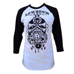 Womens Owl Clock by Adi Lowbrow Art Co Cuckoo Printed Baseball T-Shirt