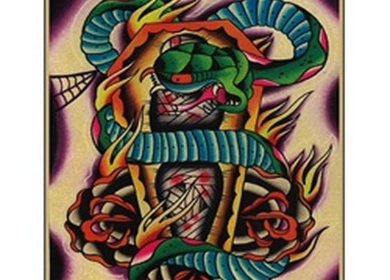 RIP by Ryan Downie Tattooed Snake and Coffin Tattoo Canvas Art Print