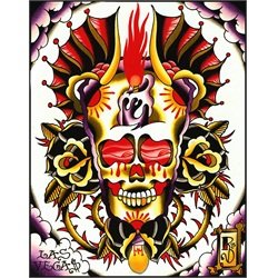 Midnight Oil by Ryan Downie Candle Sugar Skull Tattoo Canvas Art Print