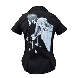 Juniors Muse by Tyson McAdoo Tattooed Woman Short Sleeve Black Blouse