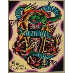 RIP by Ryan Downie Tattooed Snake and Coffin Tattoo Canvas Art Print