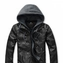 Men's PU Leather Jacket with Removable Hood