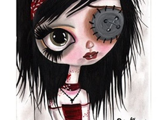 Rock Girls No. 3 by Dottie Gleason Button-eyed Girl Canvas Art Print