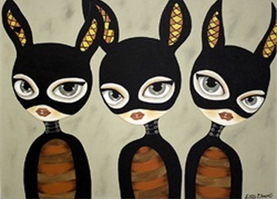 Three of a Kind by Dottie Gleason Masked Girls Canvas Fine Art Print
