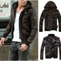 Men's PU Leather Removable Hoodie Jacket (Quilted)