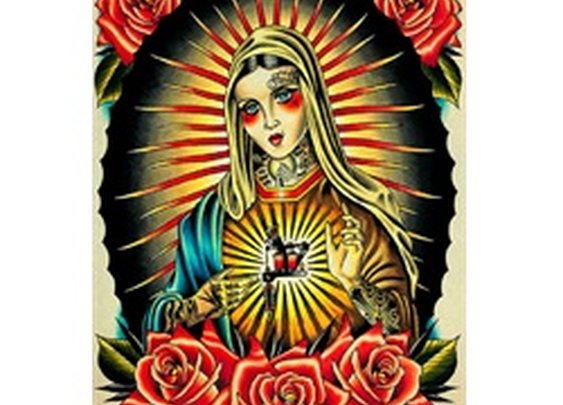 Faith Mary by Tyler Bredeweg Tattooed Virgin w Tattoo Gun Art Print