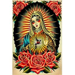Faith Mary by Tyler Bredeweg Tattooed Virgin w Tattoo Gun Art Print