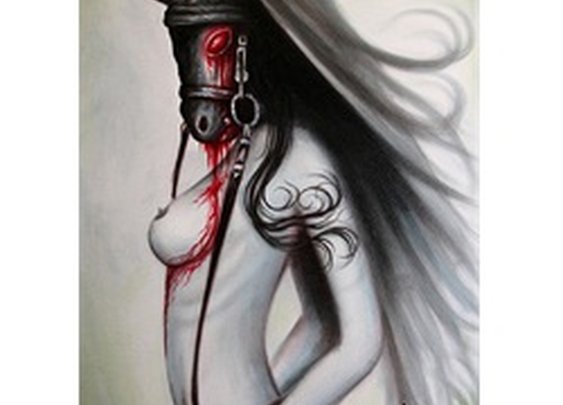Horse Head by Bobby Holland Topless Bloody Nude Woman Canvas Art Print