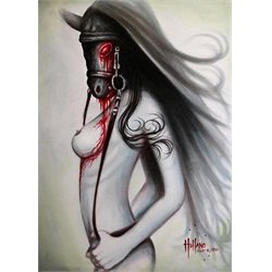 Horse Head by Bobby Holland Topless Bloody Nude Woman Canvas Art Print