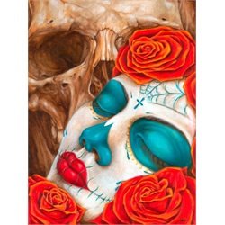Skull and Roses by Eric Quezada Death Mask Tattoo Framed Art Print
