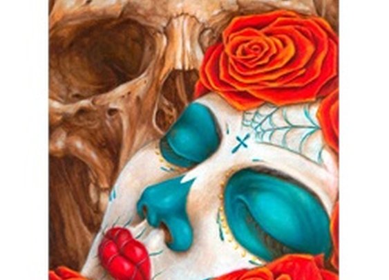 Skull and Roses by Eric Quezada Sugar Death Mask Tattoo Fine Art Print