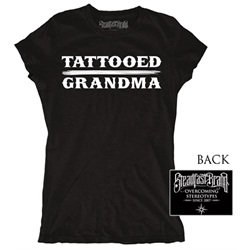Womens Junior Plus Tattooed Grandma by Steadfast Design Black T Shirt