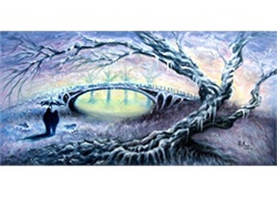 Central Park by Bobby Holland New York Winter Bridge Canvas Art Print