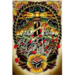 Last Port by Tyler Bredeweg Stormy Lighthouse Tattoo Framed Art Print