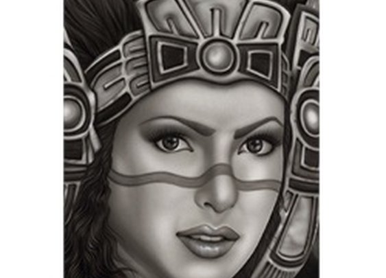 Aztec Princess by Big Ceeze Mexican Woman w Headdress Framed Art Print