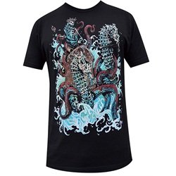 Neptune by David Lozeau Skeleton King Riding Octopus w Seahorses Tee