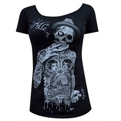 Womens Geezer by Jarad Bryant Tattooed Skeleton Scoop Neck T-Shirt
