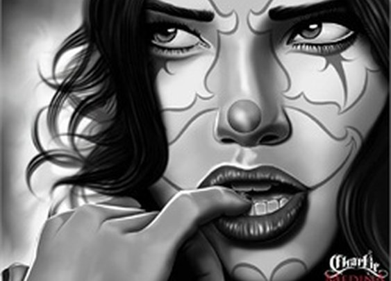 Clown Secrets by Charlie Medina Sexy Woman Tattoo Canvas Art Print