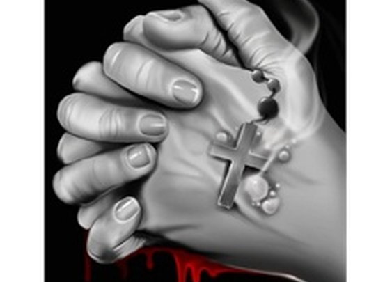 Trying by Charlie Medina Praying Hands w Rosary Canvas Fine Art Print