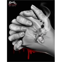 Trying by Charlie Medina Praying Hands w Rosary Canvas Fine Art Print