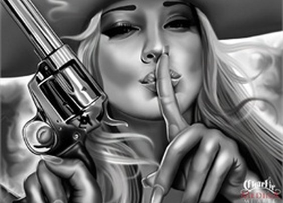 Queen of the West by Charlie Medina Sexy Woman w Gun Canvas Art Print